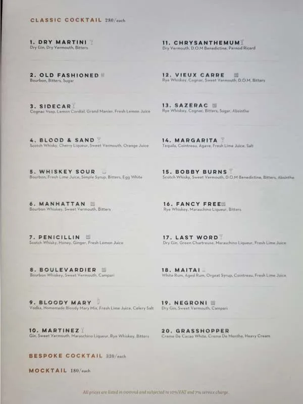 Coco whisky bar menu